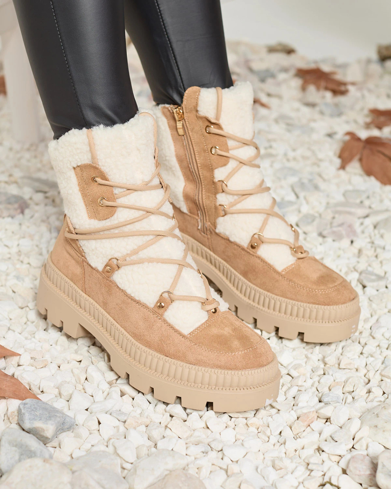 Royalfashion Beige women's trapper boots with sheepskin Getatsa