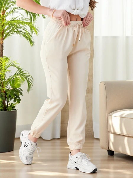 Elegant Women's Aura Beige Lyocell Joggers - Comfort and Style for Every Day