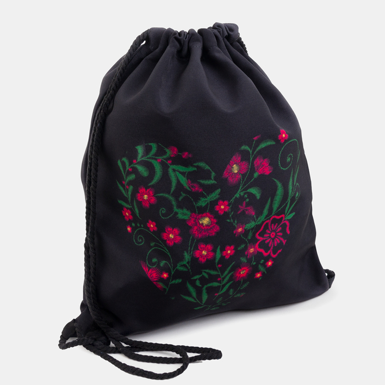 Black backpack sack with floral print - Accessories