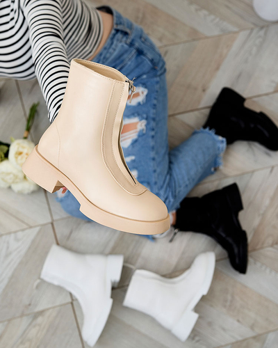 Royalfashion Women's beige Etiuse flat heeled boots