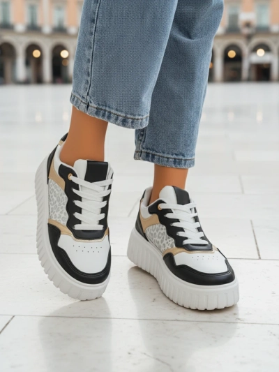 Royalfashion Callista Women's Platform Sneakers Black Eco Leather Size 40