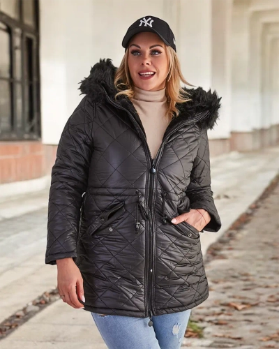 Royalfashion Sieviešu stepēta jaka melnā krāsā