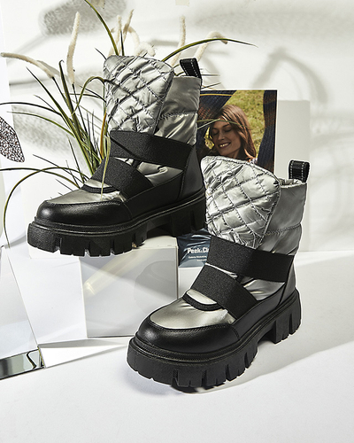 Sieviešu sniega zābaki ar plakanu zoli melni pelēkā krāsā Ferory- Footwear