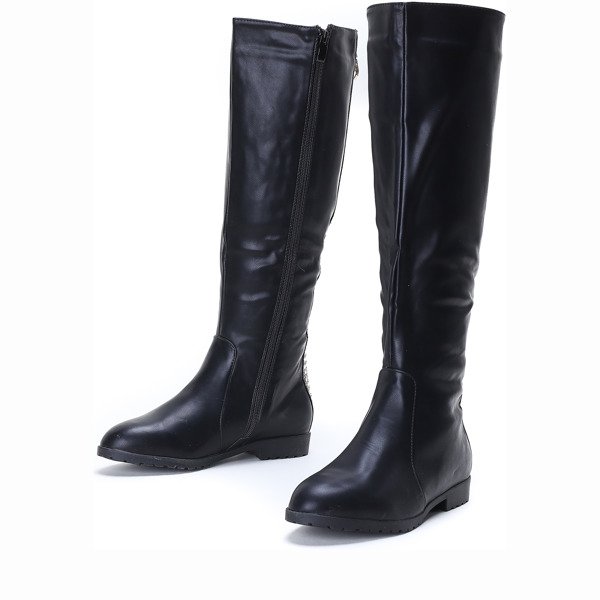 Czarne kozaki z ozdobnym zamkiem Kiley - Obuwie