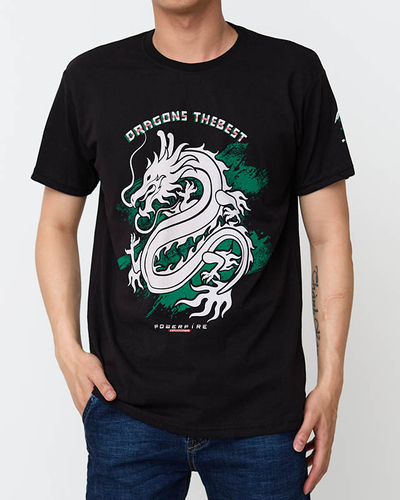Black cotton men's t-shirt with print - Clothing