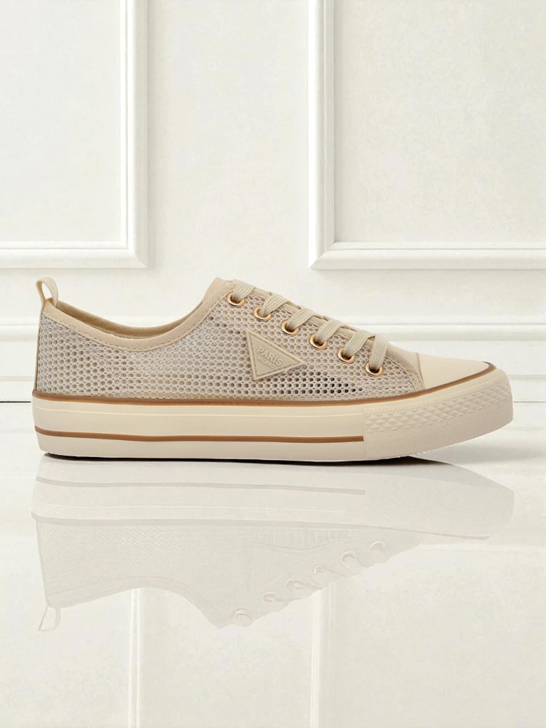 Aurelia Beige - women's fabric sneakers on a 3 cm flat sole