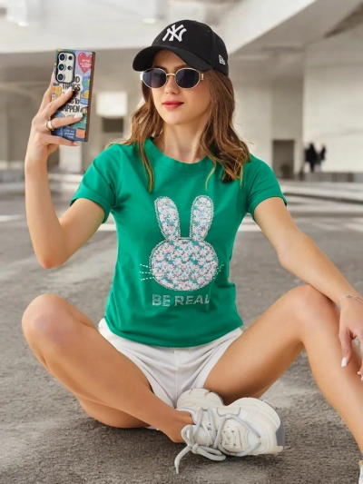Royalfashion Women's Cotton T-Shirt Bunny Say Be Real