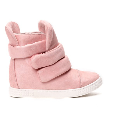 Różowe sneakersy z eko zamszu - Obuwie