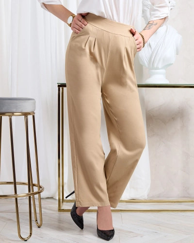 Royalfashion Gaiši brūnas sieviešu platas auduma bikses