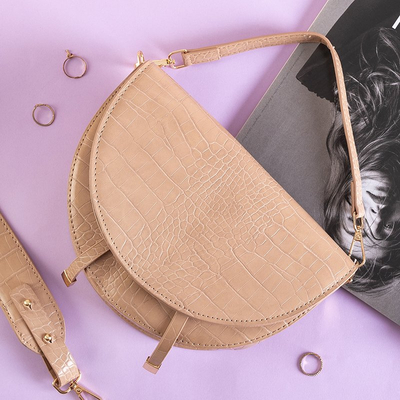 Bēša sieviešu pusmēness rokassomiņa ar krokodila motīvu - Aksesuāri