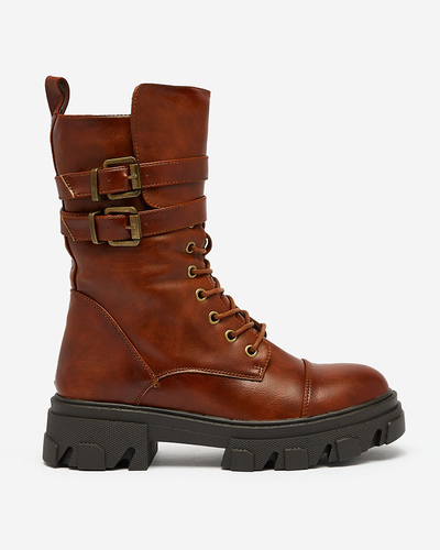 Royalfashion Eco leather women's bagger boots in brown Faserti