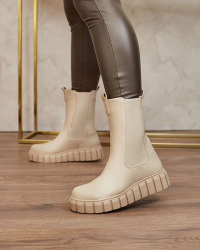 Royalfashion Women's high flat heeled boots in ecru Elicane