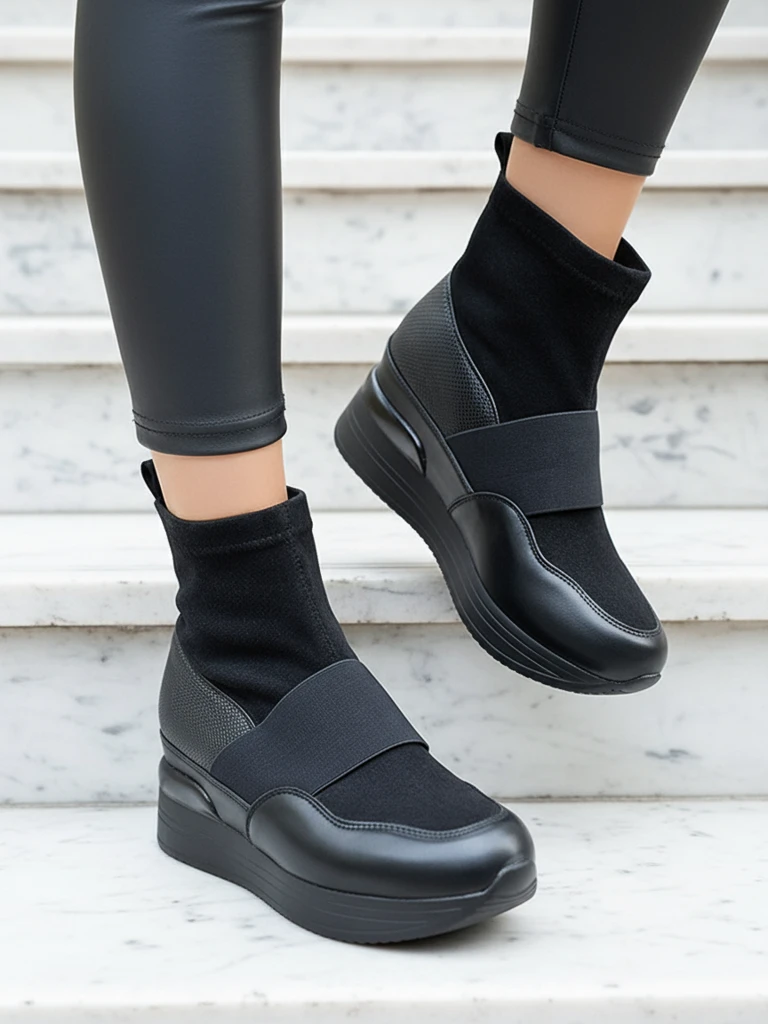 Black women's slip-on boots with embossing Keleda - Footwear