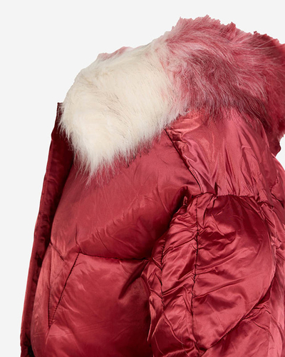 Maroon women's winter jacket with synthetic down fill - Clothing