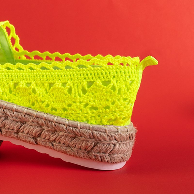 Neon yellow women's openwork platform espadrilles Abraf - Footwear