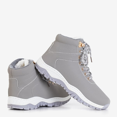 Women's warm eco-leather hiking boots in gray Filis color - Footwear