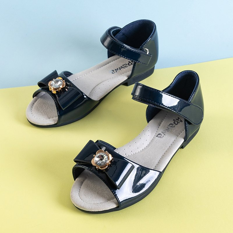 OUTLET Children's navy blue sandals with a Albina bow - Footwear