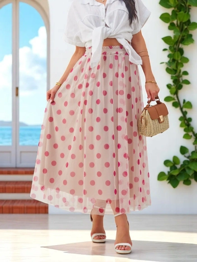 Юбка миди Royalfashion из вискозы с кружевом в горошек