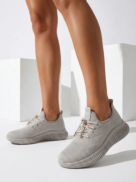 Aurelia Beige Royalfashion – Women's Beige Fabric Lace-up Sneakers