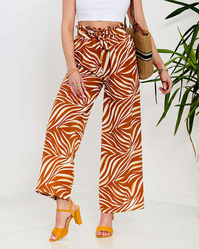 Patterned women's palazzo pants in camel-colored Clothing