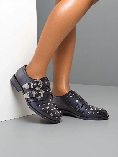 Royalfashion Women's low shoes with studs and buckles Goffel