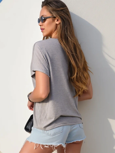 Блузка из вискозы Royalfashion для женщин с коротким рукавом и блестящей отделкой