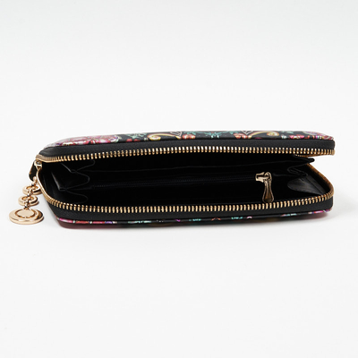 Large black women's wallet with a floral pattern - Accessories
