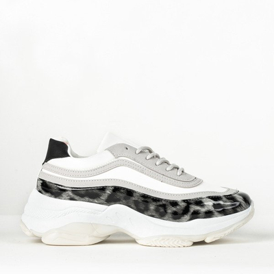 Biało - szare buty sportowe ze wstawką a'la panterka Pia - Obuwie