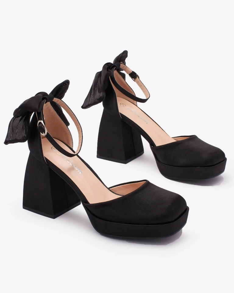 Royalfashion Black women's satin pumps with bow Silk Serenade