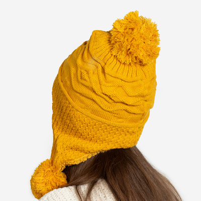 Yellow women's insulated hat with pompoms - Accessories