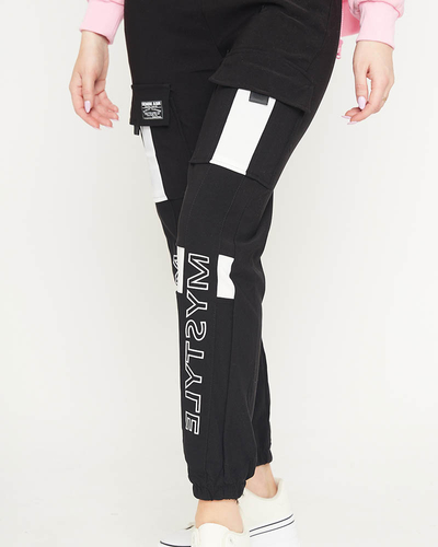 Black women's combat tracksuit bottoms with lettering - Clothing