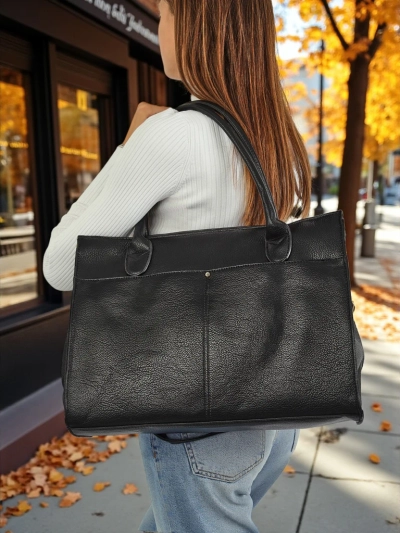 Torba białogłowskô Aristea Nero czôrnô skóra ekologicznô 41x31 elegantnô