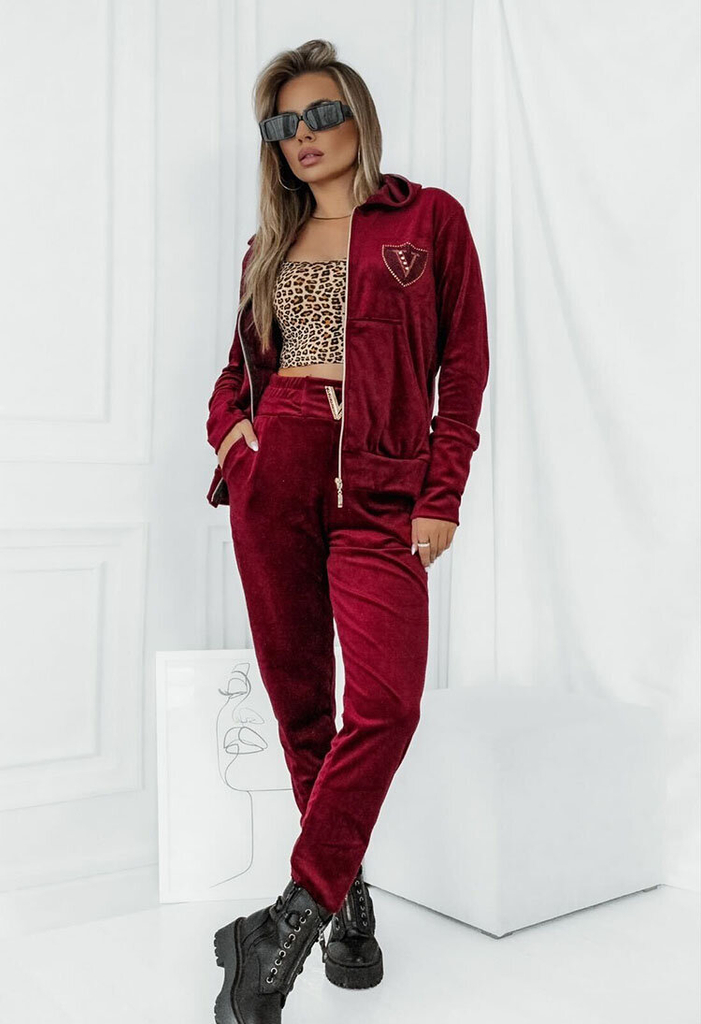 Royalfashion Bordo krāsas velūra sieviešu treniņtērpa komplekts