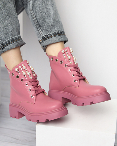 Pink women's boots with pearls Orilco - Footwear