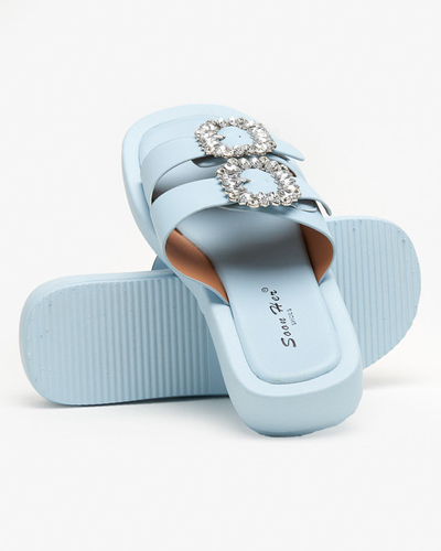 OUTLET Blue women's flip-flops with crystals Azazel - Footwear