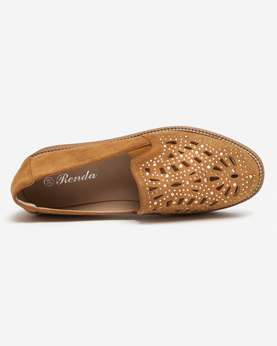 OUTLET Brown women's half shoes with zircons Lamsiou - Footwear