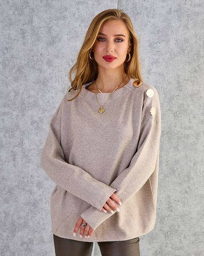 Royalfashion Plāns sieviešu džemperis ar plecu rotājumiem