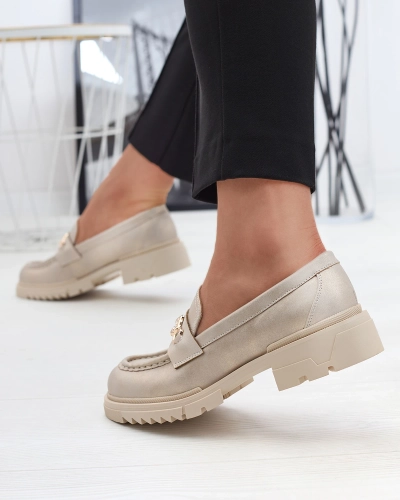 Золотые женские мокасины с цепочкой Sotella - Обувь