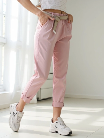 Royalfashion Viscose straight women's trousers with a belt