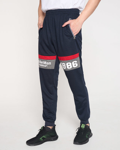 Men's navy blue sweatpants with inscriptions - Clothing