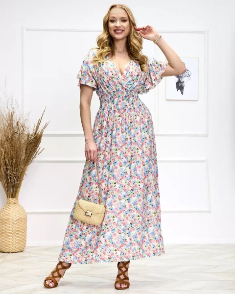 Pink-green women's floral midi dress - Shoes