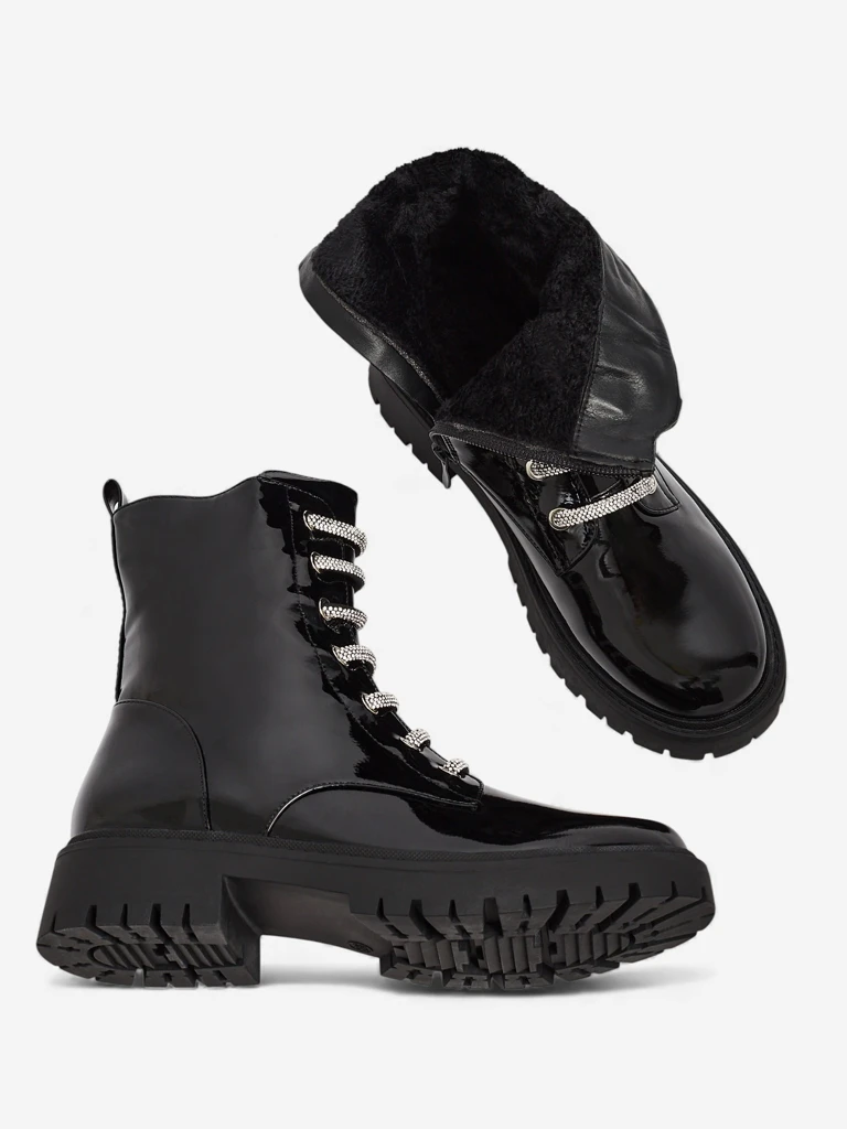 Patent Lace-up Women's Ankle Boots Velmini