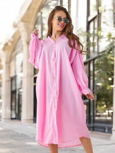 Роялфэшн Хлопковая длинная женская рубашка а-ля платье