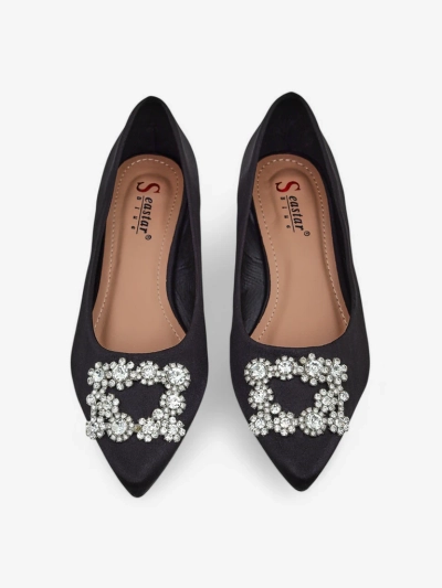 Royalfashion Sieviešu satīna līdzīgas balerīnas ar sprādzi Legant