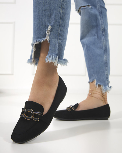 Women's Black Moccasins with Olly Decoration - Footwear