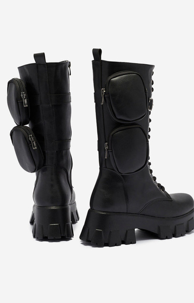 Black worker boots with decorative sachets on the uppers Reggoo- Footwear