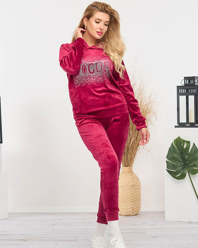Women's tracksuit set with maroon cubic zirconia - Clothing