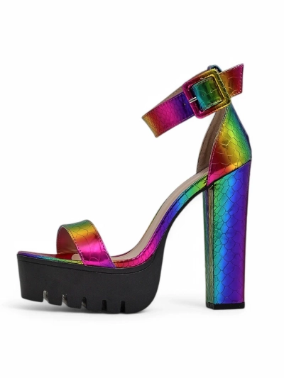 Royalfashion Women's holographic block-heeled sandals Fasirre
