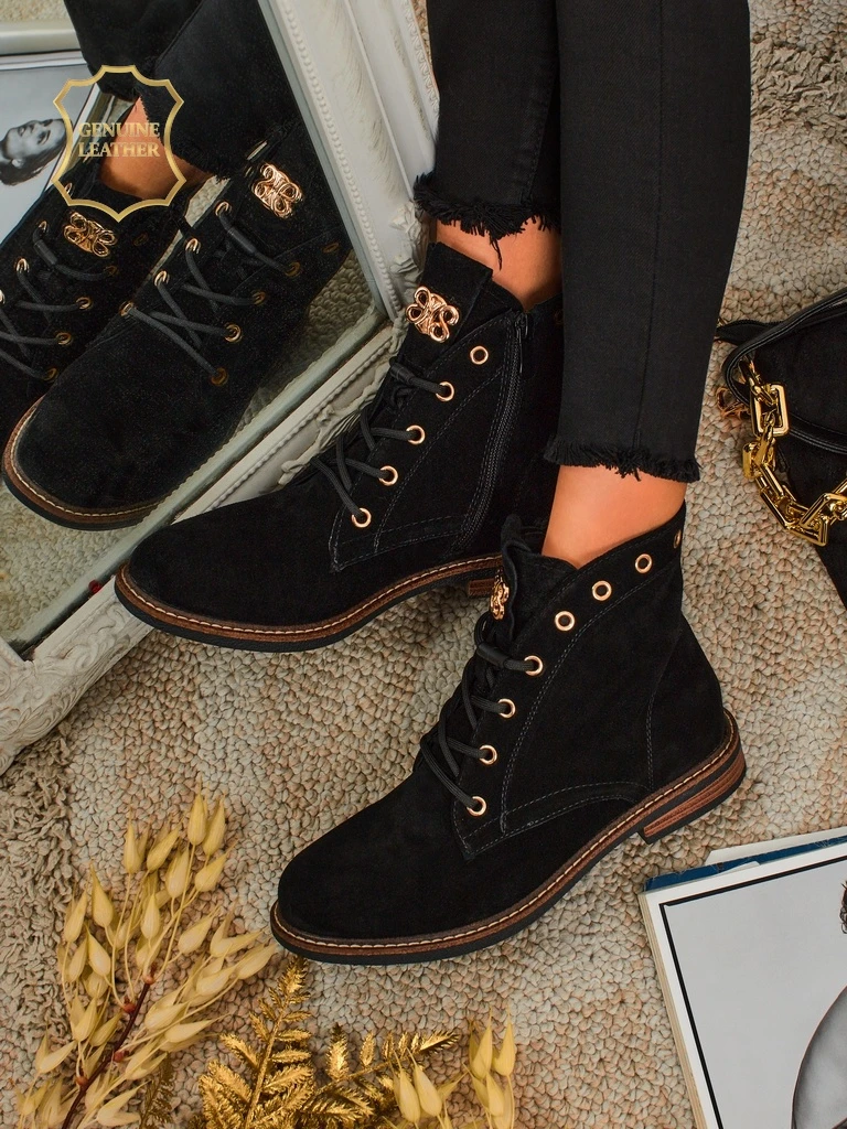 Botki dymskie Aurelia Romano z naturalnygo zamszu – brůnatne, ze futerkym