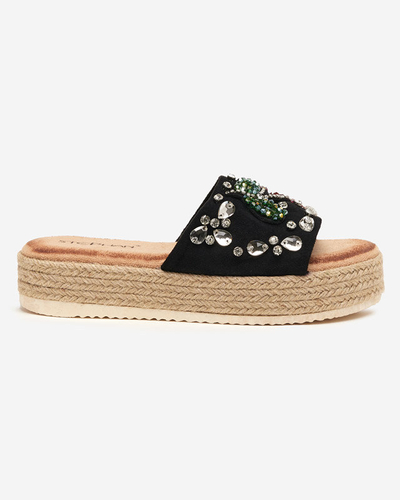 Black women's slippers with Stevoa stones - Footwear